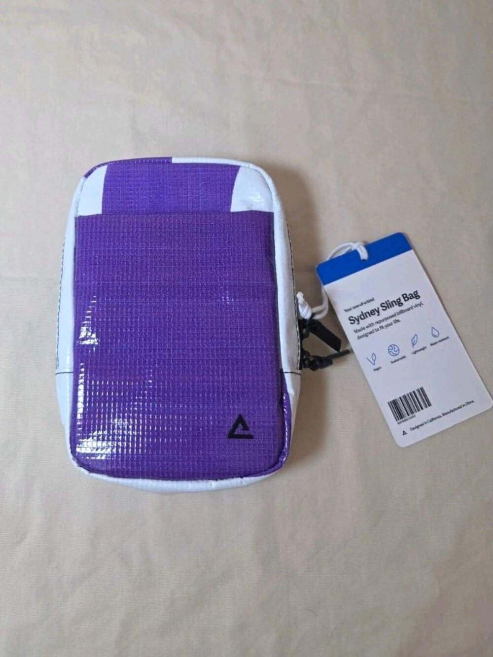 RAREFORM Sidney Sling Crossbody Bag Purple White Billboard Vinyl Colorblock Zip